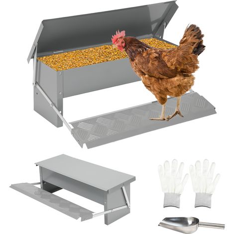 SWANEW Mangiatoia automatica per galline - 5KG con pedale, sportello, coperchio stagno, cucchiaio inox e guanti (1/5)