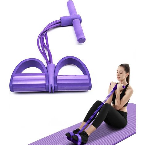 Ensemble de 4 cordes élastiques de traction pour abdominaux avec pédale, appareil de musculation multifonctionnel pour la maison, idéal pour le yoga et le fitness. (1/5)