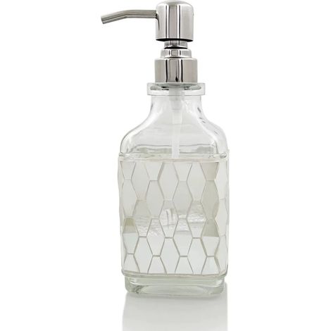 (D) Distributeur de savon en verre mosaïque nordique, pompe en acier inoxydable, flacon de lotion, décoration de salle de bain, contenant de rangement, options multicolores (1/5)