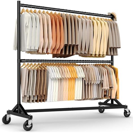 Portant à vêtements avec support en Z, charge maximale 250 kg, robuste, tringle à vêtements réglable sur roulettes, noir (1/5)