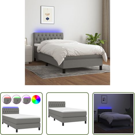 vidaXL Matelas ensaché - Sommier à lattes de lit avec matelas et LED Gris foncé 90x200cm (1/5)