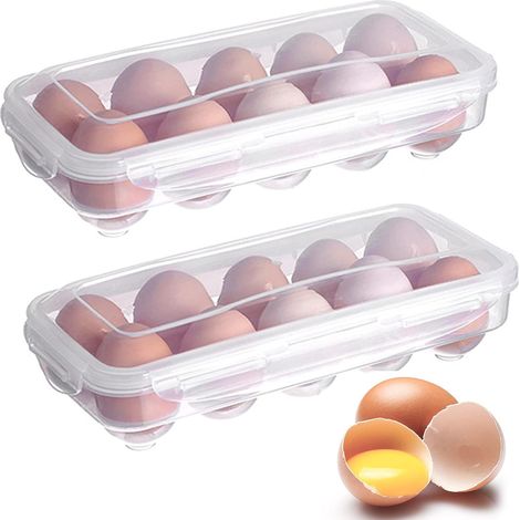 Boîte à œufs pour réfrigérateur 2 pièces, boîte à œufs en plastique transparente, boîte à œufs pour réfrigérateur avec couvercle, capacité de porte-œufs empilable pour 10 œufs (transparent) (1/5)