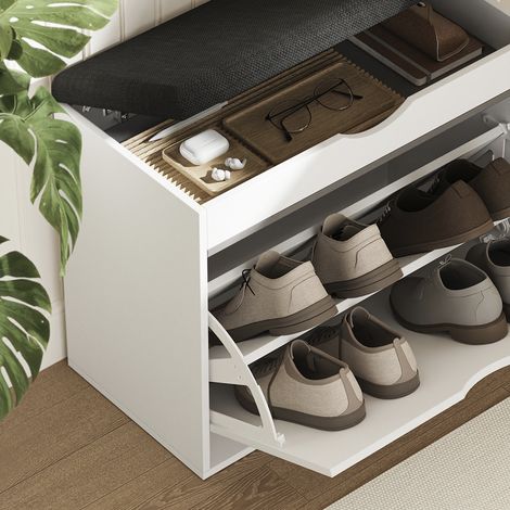 Banco para zapatos Schufy, Blanco, 60 x 51 cm con 2 compartimentos, Vicco (1/5)
