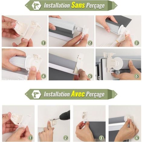 Store enrouleur jour nuit sans perçage double tissu rideau occultant 65x130 cm blanc gris anthracite (1/5)
