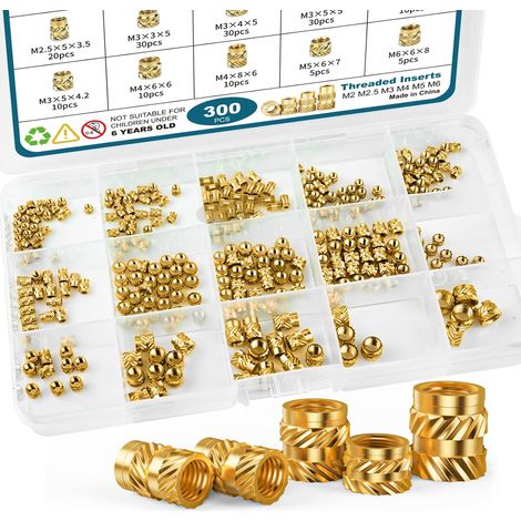 300 pezzi inserto filettato, M2 M2.5 M3 M4 M5 M6 dado a pressione dado filettato fuso dado filettato fuso per componenti di stampa 3D e parti in plastica (1/5)