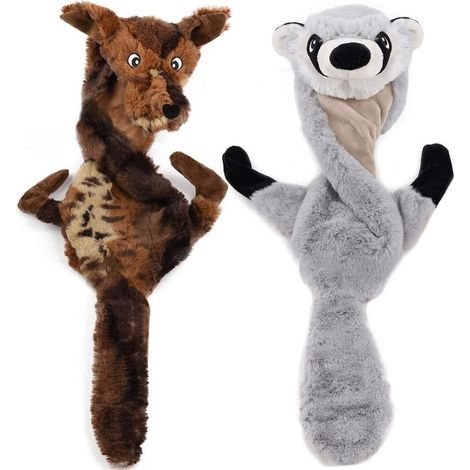 Jouets pour chiens, jouets pour chiens sans rembourrage, jouets en peluche doux et indestructibles pour chiens de petite et moyenne taille (lot de 2, loup et raton laveur) (1/4)