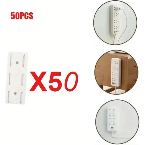 (50 pièces) Fixation murale adhésive pour multiprise, organiseur de câbles amovible, support de prise de bureau pour la maison et le bureau (1/5)