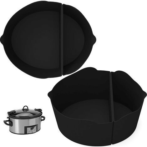 Crockpot 6QT Schongarer mit Ausgießer und Griff, 2-in-1 Silikon-Innentopf, schwarz. (1/5)