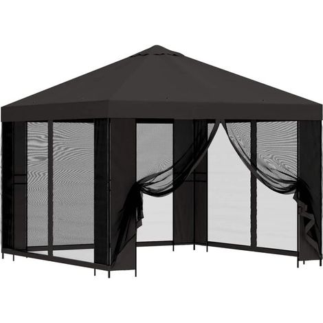 Le chalet de jardin a des murs de 3 x 3 mètres et est de couleur anthracite. (1/5)