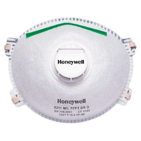 Masque respiratoire jetable Honeywell Safety FFP2 série 5211, avec soupape, avec clip nasal réglable, Blanc x 20 ( Prix pour Boîte de 20 )