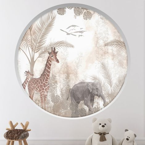 Stickers Trompe l'oeil Arche ronde Enfants - Animaux de la jungle - Diamètre 30 cm (1/4)