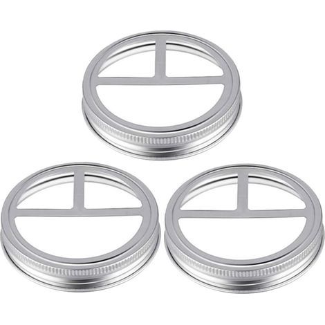 Set of 3 Stainless Steel Jar Lids Silver Three Large (1/5)