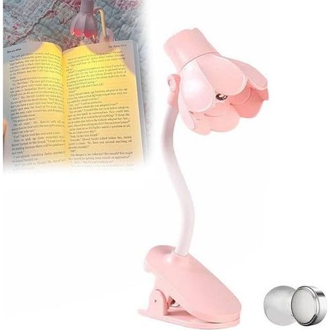 (Rose) Jolie lampe de lecture portable en forme de fleur pastel avec 10 piles, réglable à 180 degrés. (1/5)