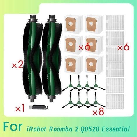 Accessoires essentiels pour aspirateur iRobot Roomba 2 Q0520 : brosse latérale rotative, filtre, lingette de nettoyage et sac à poussière (1/5)