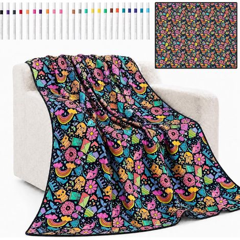 CCYKXADIY coloring blanket 150x125 cm, coloring blanket with 24 colored brushes, coloring blanket for adults, for activity parties (1/5)