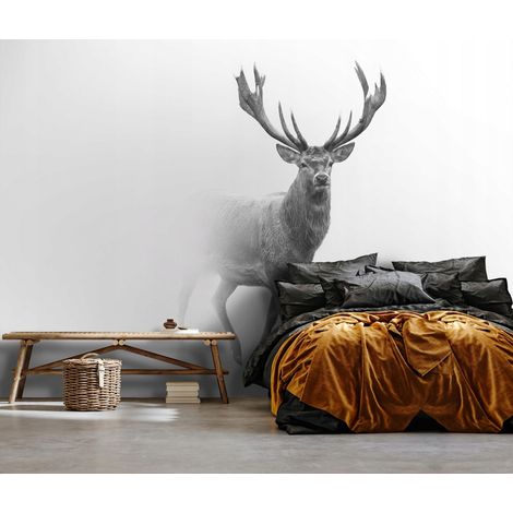Fototapete Hirsch Tiere Nebel, für Wohnzimmer und Schlafzimmer, 150 x 105 cm – Komplettset inkl. Kleister & Anleitung (1/4)