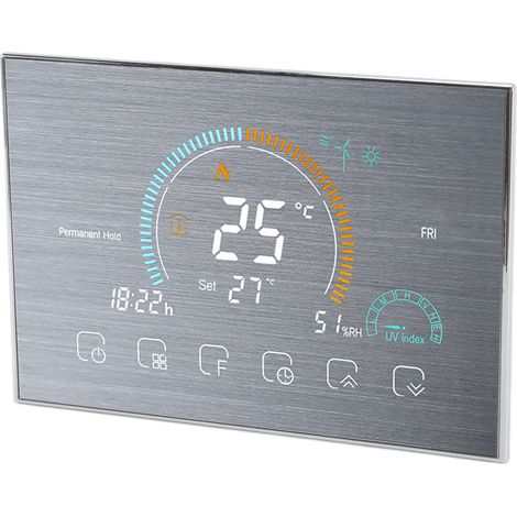 Thermostat Wi-Fi avec commande vocale via application et interface chaudière LCD, finition argent brossé, 95-240 V CA. (1/5)