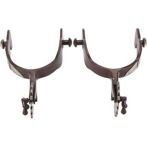 paire d'éperons de cowboy western en acier au carbone, style rétro, à motifs floraux sculptés, couleur bronze. (1/5)