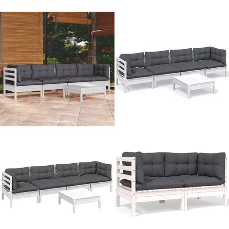 5-tlg. Garten-Lounge-Set mit Kissen Kiefer Massivholz - Gartensessel - Lounge Set - Gartenmöbel - Outdoor Möbel - Rattan Sessel - Home & Living (1/5)