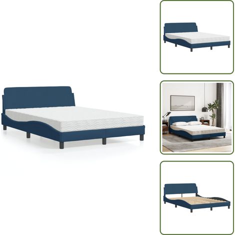The Living Store Bett mit Matratze Blau 120x200 cm Stoff - Schlafzimmermöbel - Doppelbett - Boxspringbetten - Lattenrost - Matratzen (1/5)