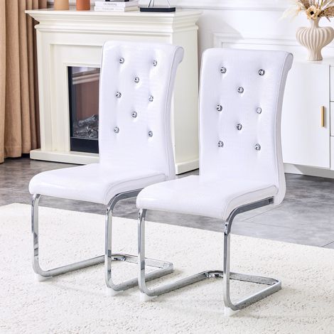 Chaise salle manger PVC blanc pieds métal chromé OKMYHOME (1/5)