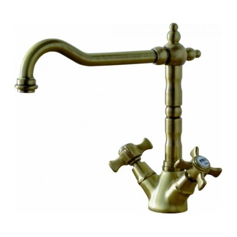 Cristina Ondyna – Mélangeur de cuisine avec bec potence vieux bronze – Hauteur 248 mm – Aérateur anticalcaire – Têtes céramiques – CH13092 (1/3)