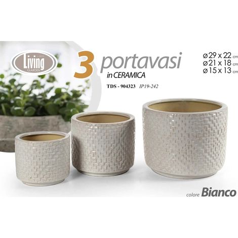 Set de 3 macetas de cerámica blanca Ø29/21/15