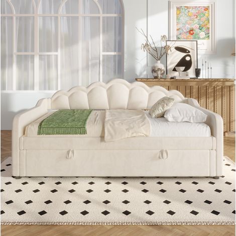 lit adulte couchage rangement 90x200 velours beige LED OKMYHOME (1/5)