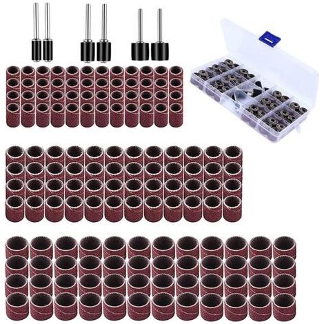 BUNTHAUS 150 Pièces Tambours de Meulage Kit, Manchons de Bande Abrasive, Tambour et Manchons de Ponçage, pour Contours de Ponçage, Perceuse à Colonne, Perceuse à Main ou Arbr
