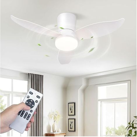 Deckenventilator mit Licht, 3 leise Flügel mit dimmbarem weißen Licht, 6 Geschwindigkeitsstufen mit Fernbedienung, Küchenleuchte für Schlafzimmer oder Küche (1/5)