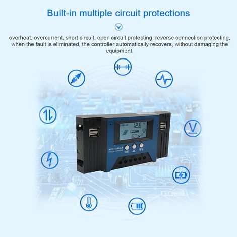 MPPT 30A 12/24V Solar Charge Controller, Auto Focus Panel, Intelligent Battery Regulator with 4 USB Outputs, Adjustable Parameters, LCD Display, Timer Setting (1/5)