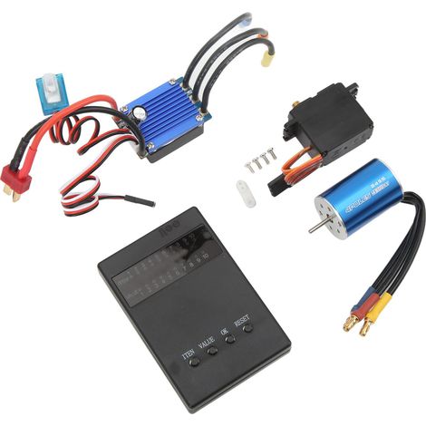 Kit moteur brushless RC avec variateur électronique de vitesse (ESC) 4800KV, servo 2,2 kg et carte de programmation inclus pour modèles 1/16 et 1/18. (1/5)