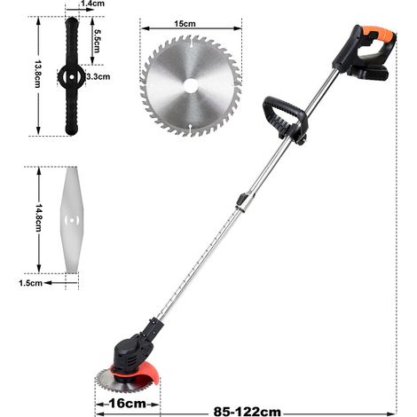 TolleTour Tagliabordi a batteria 21V con 2 batterie, decespugliatore senza fili con set di lame