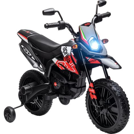 Moto électrique pour enfants Aprilia avec 2 moteurs 12V, roues motrices, éclairage LED et musique - couleur rouge (1/5)