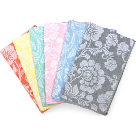 Set Asciugamani Bagno in Cotone 60x100 e 40x60 Flowers, 6 Pezzi, 350 gr/mq, Colori Pastello, Made in Italy, Assorbenti e Morbidi Cm. 40x60