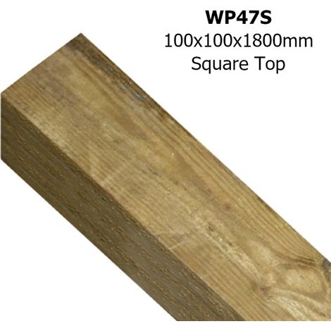 Evington Farm/Field Style 5 Bar Gate Square Top Post - Pressure Treated Scandinavian Redwood - L100 x W100 x H1800 mm