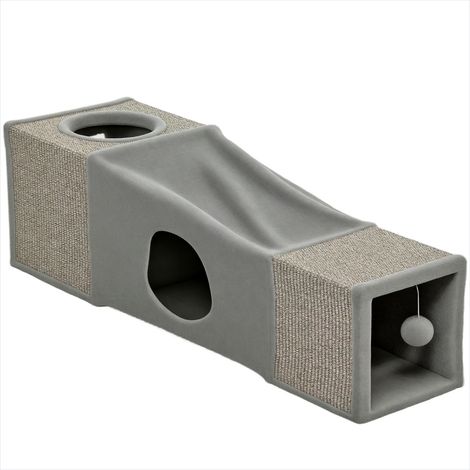 Maison pour chat avec tunnel et griffoir en sisal gris (1/5)