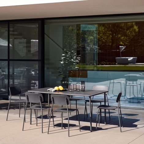 Table de jardin métal + 6 assises anthracite. Amélia + Liva 160 x 90 x 72.5cm