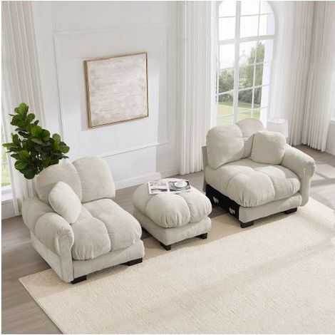 Canapé Modulable 190x149x90cm Tissu Chenille Doux - Canapé Composable - 2 Places Angle avec Ottomane Mobile Kaki Clair Pour Salon (1/5)