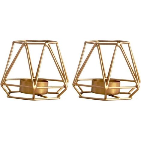 Portacandele geometrici da 2 pezzi, ornamenti da tavolo dorati (2 piccoli) (1/4)