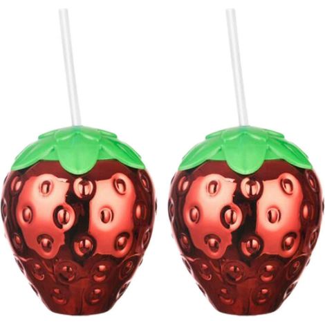 Lot de 2 gobelets fantaisie pour fêtes, camping et pique-niques-Strawberry (1/5)