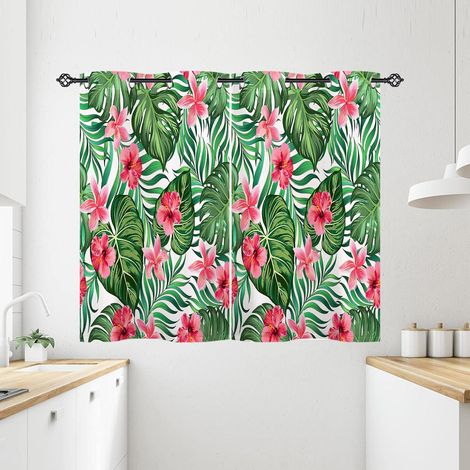 Rideau Occultant Tropical Feuille de Palmier Fleur Rideau Thermique Isolant Draperies Intérieurs Tenture Opaque à Oeillets pour Maison Chambre Salon Fenetre 2 Pièces L 71 x H 138 cm - 71L X 138H cm (2 (1/5)