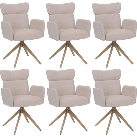 [NUNCA USADO] Juego de 6 sillas de comedor HHG-673, silla giratoria con retorno automático, tejido bouclé 350 g/m² Öko-Tex, beige, patas con aspecto de madera (1/5)
