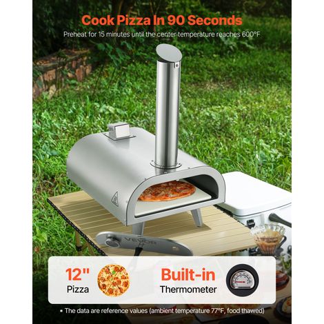 Four à Pizza d’Extérieur 12 pouces 305 mm, Four à Granulés de Bois Portable, en Acier Inoxydable, avec Thermomètre Intégré, Pelle et Sac de Transport, pour Réunion Camping Jardin Arrière-Cour (1/5)