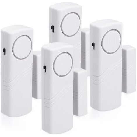 Blanc,Alarme Porte et Fenêtre Lot 4x Alarme Sans Fil AntiIntrusion Sécurité Maison Contre Cambriolage Fonctionnement Magnétique 100 dB (1/5)