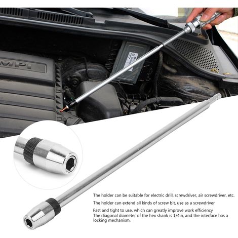 Porte-embout magnétique en acier au carbone argenté, tige hexagonale 1/4 po, longueur 300 mm, pour perceuse électrique (1/4)