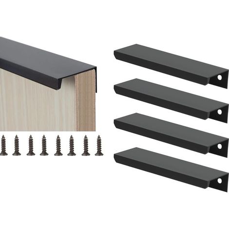 Set di 4 maniglie invisibili per mobili, maniglie a scomparsa per cassetti in lega di alluminio, maniglia moderna con profilo nero, maniglia per mobili con 8 viti per mobili da cucina, armadi e casset (1/5)