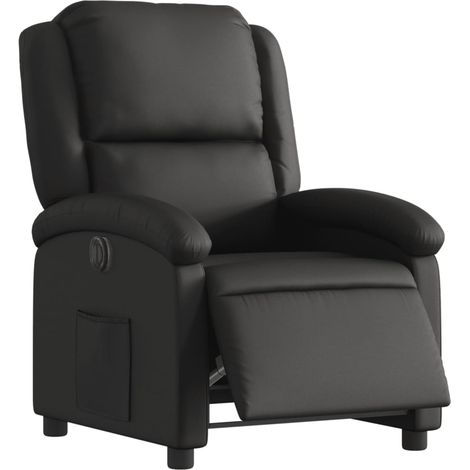 Poltrona relax TV con comodissima funzione reclinabile elettrica in vera pelle nera DEC028459