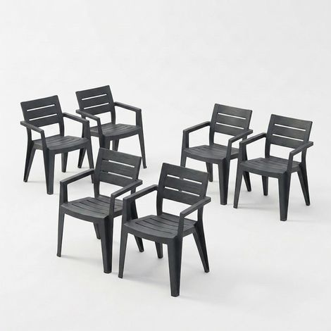 Set 6 sedie da giardino con braccioli in resina Julie Chair - Nero (1/5)