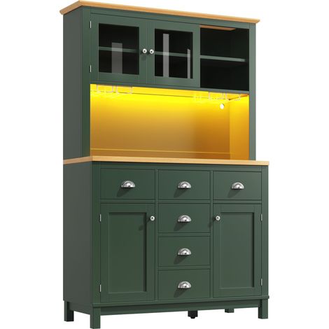 ELVMI Credenza da Cucina Alta con 4 Ante e LED e Portabottiglie per Cucina in MDF 104 x 40 x 180 cm Verde (1/5)